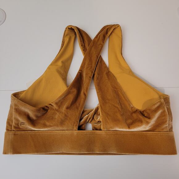 Fabletics Oasis Twist Front Gold Velour Twist Sports Bra L Luxe Activewear Top - Picture 3 of 7